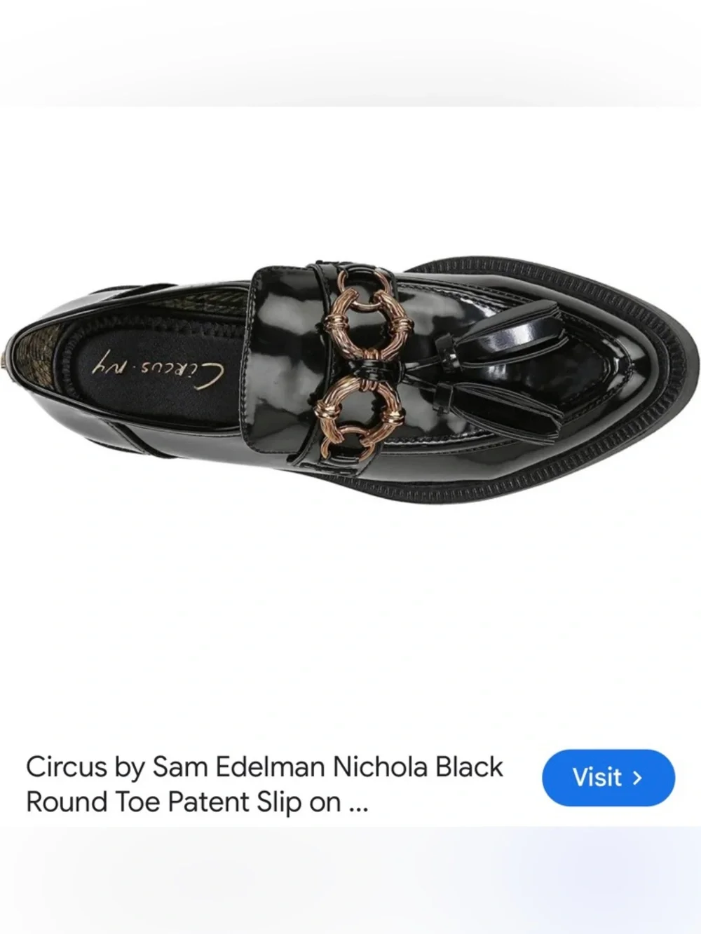 NWT Circus by Sam Edelman Patent Black Tassel Loafers with Gold Accent 6.5